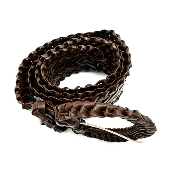 Women's Medium Brown Braided Faux Leather Fashion Belt Wide Large Buckle Dress‎ - Picture 3 of 6